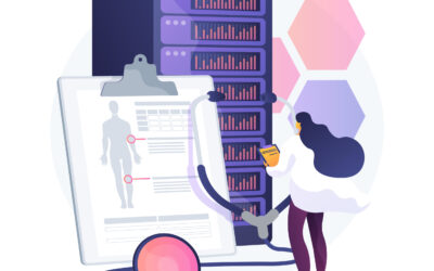 Big data in healthcare abstract concept vector illustration. Big data in healthcare abstract concept vector illustration. Personalized medicine, patient care, predictive analytics, electronic health records, pharmaceutical research abstract metaphor.